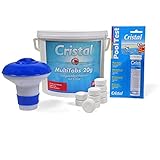 Cristal Set: 5 kg Mini MultiTabs Chlor 20 g mit 5 in 1 Pflege inkl. Dosierschwimmer, Teststreifen & Pflegebroschüre - Wirksame Langzeitdesinfektion mit Komplettpflege fü