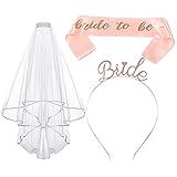 Tomicy JGA Accessoires Deko für Junggesellenabschied Frauen Party, Hochzeit für Braut to be, Team Braut, mit Schärpe, Weißer Schleier mit Kamm, Krone Haarreif, 3-teilig JGA Set Grupp