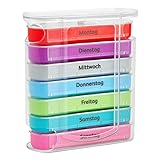 WELLGRO Tablettenbox für 7 Tage, je 4 Fächer pro Tag, 11 Farben zur Auswahl, Farbe:B
