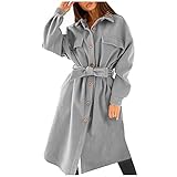 Umlegekragen Bindegürtel Trenchcoat Lang Mantel Damen Winterdicke Jacken Warme Winter Lang Wollmantel Casual Loose Overszie Tasten Wintermantel Slim Fit Cabanjacke Mode Boyfriend Winterpark