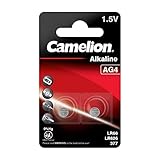 Camelion 12050204 - Alkaline Knopfzellen-Batterie ohne Quecksilber AG4/LR66/LR626/377 mit 1,5 Volt, 2er Set, Kapazität 20