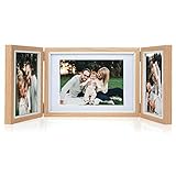 Czemo faltbar Bilderrahmen für 3 Fotos Holz Fotorahmen Collage, Fotorahmen Portraitrahmen Rahmen Frame für den Schreibtisch oder den Tisch (Holzfarbe, 2x10x15 cm + 1x13x18 cm)
