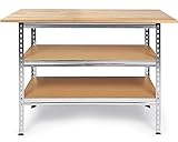 Ondis24 Werkbank Uwe 120cm Metallregal und Werktisch mit höhenverstellbaren Einlegeböden Packtisch verzinkt 92cm Arbeitshöhe mit Buchenarbeitsplatte (Buche)