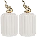 Keramik Süßigkeiten Dose Aufbewahrungsdose Schmuckdose: Weiß Keramikdose mit Golden Elefant Deckel 2 Stück Candy Wattestäbchen Halter Schmuck Perlen Organizer Multifunktional Aufbewahrung