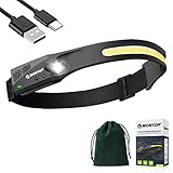 Stirnlampe LED Wiederaufladbar, Intelligenter Sensor Kopflampe COB&XPE Superhell 230 °Flutlicht&Scheinwerfer mit 5 Lichtmodi,Wasserdicht Leicht Stirnleuchte für Kinder&Erwachsene Joggen/Wander-1PCS