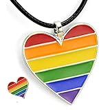 C2Jew LGBT-Liebesherz Lederhalskette Anhänger aus Edelstahl Schwule Lesben Stolz Flagge Schmuck mit Regenbogenb