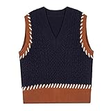 Strickweste, College-Stil V-Ausschnitt Weste, ärmelloser Pullover, Slim Knit Weste, lässig und vielseitig, bequem für Altersreduzierung, geeignet für Reisen und Einkaufen, dunkelblau, O