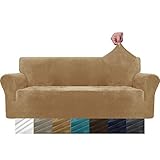 MAXIJIN Thick Velvet Sofabezüge 3-Sitzer Super Stretch rutschfeste Couchbezug für Hunde Katze Haustierfreundlich 1-teilige elastische Möbel Protector Plüsch Sofa Schonbezüge (3 Sitzer, Kamel)