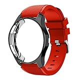 ZLRFCOK Silikongehäuse + Band für Samsung Galaxy Watch 46mm / 42mm Strap Getriebe S3 Frontier Band Uhrband + Schutzfall (Band Color : Red 12, Band Width : Gear S3)