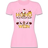 Weihnachten & Silvester Geschenke Party Deko - Ho Ho HOL Mir mal NEN Wein - weiß - M - Rosa - Rundhals - L191 - Tailliertes Tshirt für Damen und Frauen T-S