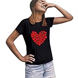 CPNG Women and Man Valentine's Day Hearts Print Short Sleeve T-Shirt Top,Valentine Gift for Boyfriend and G
