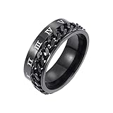 HUALONG Edelstahl Ring Herren Damen Silber Schwarz Spinner Ring Kette Ring für Männer Freundschaftsring Größe (Schwarz)