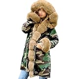 Yokbeer Wintermantel Damen mit Fell Gefüttert und Fellkapuze Mantel Elegant Winter Jacke Warm Große Größen Winterjacke Outdoor für Frauen (Color : ArmyGreen, Size : L)