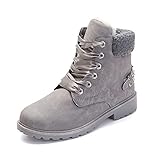 NEOKER Winterschuhe Damen Stiefeletten Winterstiefel Gefüttert Kurzschaft Stiefel Warm Ankle Combat Boots Grau 40