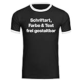 Herren zweifarbiges T-Shirt Druck vorne (Anpassung von Text, Schriftart, Schriftfarbe und Artikel Farbe) - Größe S bis 3XL - Bedrucken Wunschtext Shirt Männer, Größe:M, Farbe:schwarz/weiß