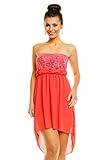 No Label Damen Abendkleid vorne kurz hinten lang Cocktailkleid aus Chiffon lachs One Size 34 bis 38