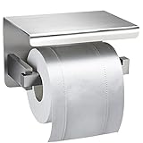 RUICER Toilettenpapierhalter Ohne Bohren mit Ablage - Klopapierhalter Edelstahl WC Rollenhalter Wandhalterung Klorollenhalter für B