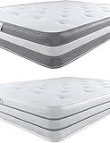 Aspire Beds 25,4 cm tief, 2-lagig, Quad Comfort Eco Füllung, Aloe Vera, Wellness, luxuriöse, getuftete Schlaffläche, Hybrid-Bonellfederkernmatratze, Grauer Rand, 60 cm x 180