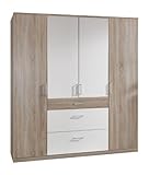 Wimex Kleiderschrank/ Drehtürenschrank Click, 4 Türen, 2 große, 1 kleine Schublade, (B/H/T) 180 x 199 x 58 cm, Eiche Sägerau/ Absetzung Weiß