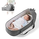 SUNVENO Tragetasche,Sleep Carrier,Schlafnest für Babys,Babykorb,Dinosaurierkorb,Moseskorb für 1-12 Monate,Babynest Neugeborene,Baby tragbares Bett,Baby Reisebett(Schwarz)