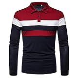 HUIWU Polo Hemd Herren Langarm Kent-kragen Color Block Baumwolle Bequemer Slim Fit Polo Shirts Golf Henley T-shirt mit Knopfleiste Herren Herbst Winter Elegant Business Arbeitshemd Sw