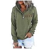AGOUWUCHE Hoodie Damen Kapuzenpullover Herbst Winter Slim Fit Sweatshirt Frauen Freizeit Sport Langarmshirt Langarm Briefdruck Button Down Streetwear Kapuzenpulli Tops mit T