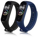ZGCE 2 Stück Armband Kompatibel mit Xiaomi Mi Band 3/4 Armband, Bunt Silikon Wasserdicht Ersatzband für Xiaomi Mi Smart Band 4, Damen Herren (Schwarz+Navy blau)