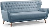 CAVADORE Dreisitzer-Sofa Abby / Klassisches Polstersofa mit Knopfverzierung / 183 x 89 x 88 / Strukturstoff, blaug