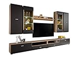KRYSPOL Wohnwand Clif Anbauwand, Wohnzimmer-Set, Modern Design (San remo/Graphit Matt)