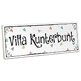 ARTFAVES® Holzschild mit Spruch - Villa KUNTERBUNT | Vintage Deko Schild zum Thema Familie/Zuhause | Shabby Chic Holzbild auch als Geschenk