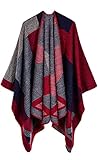 CheChury Damen Poncho Habe Gestrickt Kaschmir Schal Cashmere Feeling Strick Cape Cardigan Überdimensionalen Decke Kap-Schal Modischer Damenponcho Für Frauen Geschenk Für Mutter，rot，one S