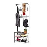 Garderobenständer 185cm Metall Garderobe Hutständer Freistehender Kleiderständer mit mehreren Haken und 3-stufiger Schuhablage Eingang Garderobenständer Ordentliche Schienen (Color : White, S