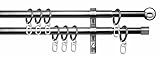 Tilldekor ausziehbare Gardinenstange FORMENTOR, 2-Lauf, edelstahl optik, Ø 16/19 mm, 120 - 230 cm, inkl. Trägern und Ring