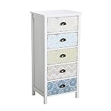 HOMCOM Kommode Schubladenkommode Schrank mit 5 Schubladen Shabby Chic Holz Bunt B46 x T34 x H97,5