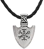 FXLYMR Männer Wikinger Halskette Waknut Both Side Anhänger Halskette Nordic Rune Kompass Amulett Schmuck, Vintage Edelstahl Glücksbringer/60C