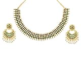 Efulgenz Indisches Schmuck-Set, traditionelle Kunstperlen, Choker-Halskette, Ohrringe, Bollywood-Schmuck-Set für Frauen, Kupfer, nicht bekannt,