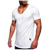 T-Shirt Herren Sommer Einfarbig Plus Größe V-Ausschnitt Kurzarm (XL,Weiß-1)