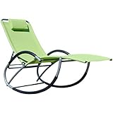 ALEOS. AS-S Liegestuhl Schwingliege Gartenliege Schaukelstuhl mit atmungsaktiven Kunststoffgewebe Rückenlehne verstellbar + Kopfpolster Kreta GRÜN