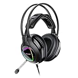 Tronsmart Alpha Gaming Headset für PS5, PS4, Xbox One, Nintendo Switch, PC, Stereo-Gaming-Kopfhörer mit Mikrofon Geräuschunterdrückung und Inline-Steuerung, 50 mm Treiber, USB Stecker, LED