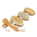 SWEATNESS Bürsten-Set [4-Teilig] mit Trockenbürste, Duschbürste, Massagebürste & Gesichtsbürste mit abnehmbaren Holzgriff zur Hautpflege und gegen C