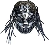 LWAJ Motorradhelm Predator Kreative Kühle Vollmaske mit Haarzopf-Crashhelm ECE-Zulassung Offroad-Lokomotive Integralhelm LED-Licht Cosplay-R