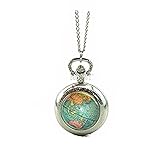 lamnxjuf Globe Taschenuhr Planet Erde Schmuck Foto Medaillon Halskette Silber Antik Taschenuhr Halsk