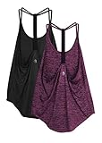 icyzone Damen Sport Top ärmellos Yoga Shirt Strappy Training Fitness Tank Top Gym Oberteile, 2er Pack (L, Black/Red Bud)