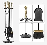 Kaminwerkzeug 5 teiliges Schweres Kamin Werkzeugset für Zu Hause, 31 Zoll Schmiedeeisen Feuerstelle- Herd Schornstein Werkzeugsatz, Herdfeuer Werkzeugsatz, Kaminzubehör, Antiker Stil, Goldenes Schw