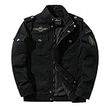 HANTONGHAO Workwear Large Size Herrenmode Frühjahr und Herbst Mantel Baumwolle Waschjacke mit Schulterklappen Stehkragen Jacke Kleidung - schwarz,XXXL