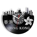 MASERTT Hong Kong Cityscape Wanduhr Harbour City China Bauhinia Hong Kong Skyline Wanduhr Artwork-Ohne LED