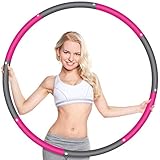 Wanap Fitness Reifen Hoop Erwachsene 1 kg, 8 Teile Breit 95cm Reifen Hoop Kinder Anfänger, Perfekt Edelstahl Fitnesshoop Fitness Hoop mit Mini Bandmaß (Grau Rosa)