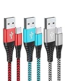 Usb C Kabel 2m 3 Stück, Ladekabel Usb C 6.6ft PS5 Controller Schnellladekabel Nylon Usb C Ladekabel für Samsung S21/ S20/ S10/ S9/ S8, Pixel, Huawei P40/ P30, Silber& Blau& R