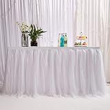 MYMM Tischrock, romantische Tüll Schreibtisch Gaze, Tischdekoration, Schneeflocke Wonderland Tutu Tischdecke, für Babyparty,Hochzeit,Geburtstag,Party,Bar,Valentinstag Weihnachten (Wellig-Weiß, 3FT)