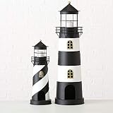 Laterne Faro Windlicht Leuchtturm H 46-73 cm schwarz weiß Metall 2er S